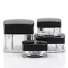 Vasi acrilici 3g 5g 10g 20g per bottiglia riutilizzabile cosmetica con contenitore per vasetti di crema quadrata con tappo nero F3356