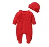 Neonata Vestiti Pagliaccetti Fiori Falbala Tute arruffate Cappelli Set di abbigliamento Cotone Manica lunga Bottoni Principessa Onesies Tute C6683