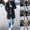 Autumn Winter Mens Fleece Blends Jacket Male Overcoat Casual Solid Slim Lapel Neck Coats Long Trench Coat Streetwear