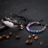 4pcs conjunto pulseras de cuero trenzado para hombres mujeres bolas vintage étnico pulseras tribales pulsera H0541