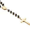 Svart guldfärg Långt radbandhalsband för män Kvinnor Rostfritt stål Pärlkedja Cross Pendant Women's Men's Gift Jewelry 244Z