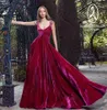 Rami Salamoun Red Prom Dresses Linia Scoop Neck Lace Aplikacje Zroszony Aksamitne Suknie Wieczorowe Formalne Designer Party Sukienki