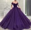 Moda abito da ballo viola abiti da ballo 2019 con spalle scoperte Corsetto sexy con lacci lunghi fino al pavimento plus size abiti da sera da sera formale