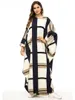 Casual Bat Sleeve Maxi Dress Print Plaid Muslim Abaya Kimono Long Robe Gowns Jubah Ramadan Middle East Islamic Prayer Clothing