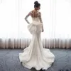 Gorgeous Nigerian Lace African Wedding Dresses 2019 Detachable Train Big Bow Illusion Long Sleeve Sheer Neck Vestido De Novia Bridal Gown