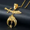Fashion Gold Silver Stainless Stee Shriner Necklace Scimitar Moon Star Shrine Pendant Masonic mason pharaoh jewelry For Men7768914