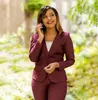 Burgundy Women's Pant Suits 2 Pieces Slim Fit Two Button Ladies Office Evening Work Wear Tuxedos (Jacket+Pants)