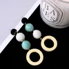 Network red earrings girl retro temperament linen hemp hit color ball ball wood circle wooden earrings GD167