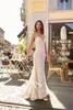 2020 sjöjungfru bröllopsklänningar Spaghetti-band med avtagbara tågapplikrade spetsen Sequins Bridal Gown Beach Backless Vestidos de Novia