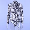 Rompers seksowne bodycon zebra print turtleck bodysuit dla kobiet kawaii panie fitness dla zwierząt body longsleeve