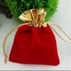 7 * 9 cm Sacchetti con coulisse in velluto con perline 4 colori 50 PZ / LOTTO Confezione di gioielli Natale Matrimonio Sacchetti regalo di Natale Nero Rosso Blu Vino Rosso DHL