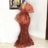 Robes de soirée africaines de grande taille avec dentelle 3D Appliques florales perles robe de bal sirène grand arc longue col en V profond robes de soirée formelles