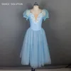 Vestuário de palco Chegada de céu azul longo romântico baile dança tutu meninas desempenho dançando vestido 19024