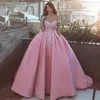 Pink Plus Size Off Schulter Brautkleider 3D Blumen Ballkleid geschwollene Satin -Brautkleider maßgeschneidert machte hochwertige Qualität