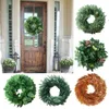 43Cm Eucalyptus Leaves Garland Round Door Silk Grass Wreath Boxwood Wire Wreath For Wall Window Festival Wedding235h