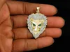 10K Yellow gold 3D Lion Head Diamond Pendant Charm 2.20ct 24" Chains Crown Men's Punk Jewelry