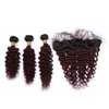 Deep Wave # 1B / 99J Ombre rosso vino Capelli umani vergini brasiliani 3 pacchi con frontale Borgogna Ombre 13x4 Chiusura frontale in pizzo con intrecci