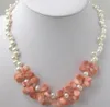 TRANSPORTE LIVRE ++ real de água doce White Pearl Rosa Coral6-7mm 18 '' Pendant Branco Fecho