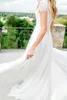 2020 New A-line Lace Chiffon Modest Wedding Dresses With Short Sleeves Champagne lining Jewel Neck Corset Boho Informal LDS Bridal Gown