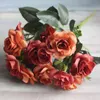 10Pcs/lot Artificial Silk flowers 5 fork Autumn color Aussie Rose Diy Rose Wreath Wedding Decoration Home decor Simulation Plant Fake Flower