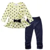Low Price Fashion Sweet Princess Kids Baby Girls Clothing Sets Casual Bow T-shirt Pants Suits Love Heart Printed Children Clothes Set