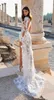 Mermaid Wedding Dresses 2020 Sheer Long Sleeves High Collar Illusion Lace Applique Side Slit Boho Wedding Dress Bridal Gown robes de mariée