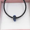 Andy Jewel 925 Sterling Lampwork Silver Beads Wavy Dark Blue Murano Glass Ocean Charms Passar European Pandora Style Jewelry Armband Halsband