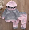 Baby Girl Kläder Cloud Bebes Hooded Toppar Byxor 2st Satser Rosa Barnkläder Set Vinter Baby Outfits 30Lots DW4546