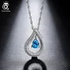 Fashion-JEWELS Frauen Anhänger Halsketten AAA Big Blue Cubic Zirkon Weibliche Halskette Mit Kette Mode Schmuck ON121