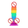 Regenbogen Silikon Plug Big Dildo Simulation Realistische Riesige Penis-Vagina-Massage Mit Saugnapf Erwachsene Sex-Spielzeug Für Frauen
