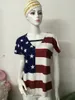 여성 티셔츠 미국 미국 국기 스타 스트라이프 인쇄 V 넥 짧은 소매 여름 탑 독립 기념일 4th 7 월 티셔츠 소녀 LJJ-AA2393