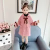 Lady Style Girls Woolen Plaid Trench Cota Kids Lapel Pearl Buckle Long Outwear Barn Bow Thicken Warm Coat 2 Colors5772189