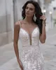 2020 Spaghetti Boho Robes de mariée sirène Robes de mariée en dentelle Applique Illusion balayage train robe de mariée de plage robes dos nu de mari￩e