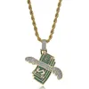 Fashion-money wings diamonds pendant necklaces for men luxury crystal flying US dollars pendants 18k gold plated copper chains necklace