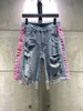 Luxurys Designer Mens Short Jeans Summer Classic Pink Stripe Am-jeans Printing Fluorescent Denim Fashion Hole Tear Design Top Quality Size 28-36