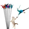 Cat Toys Feather Wand Kitten Cat Teaser Turkiet Feather Interactive Stick Toy Wire Chaser Wand Toy Random Color