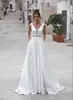 Simples A Linha de Vestido de Noiva Verão com bolsos Sexy Backless mangas frisado Belt Beach Garden vestido de casamento Vestidos De Mariee
