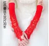 Gants de mariage en dentelle rouge et blanc pour mariée, courts et longs en Satin