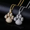 Hip Hop Shiny Paw Dog Cat Claw Necklaces Cubic Zircon Gold Silver Color Pendants For Man Women