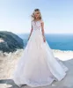 Abiti da sposa in pizzo Bohemian A Line Sheer Neck maniche corte Appliques Beach Boho Abito da sposa Abiti da sposa Abiti da sposa