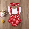 Pasgeboren babymeisje kleren polka dot print bloem mouw romper jumpsuit hoofdband 3 stcs outfits sunsuit zomer babymeisjes set