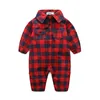 Baby tjejer pojkar gitter romer nyfödd spädbarn bomull plaid jumpsuits 2019 våren höst mode boutique barn klättring kläder c6339