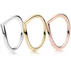 Polerad Wishbone Ring 18K Gult guldpläterade Ringar Original Box för Pandora 925 Silver Rose Gold Dam Vigselring set