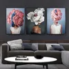 Flores penas mulher abstrata pintura em tela parede arte impressão cartaz imagem pintura decorativa sala de estar decoração casa307p