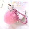 Rabbit Fur Ball Keychain Lovely Soft Fur Ball Metal Key Chain Ball Poms Plush Keychain Car Keyring Luggage Key Ring Bag Pendant VT1547