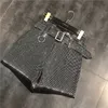 Europäische mode Neue design frauen hohe taille mit gürtel schärpen strass shinny bling patchwork lose plus größe shorts trou255t