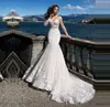 2020 sirène appliques robes de mariée avec manches longues plage Robe de mariée princesse dentelle avec balayage Train Robe Mariage