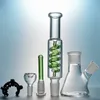 Green Blue Beaker Glass Bong with Condenser Coil Freezable Diffused Downstem Oil Dab Rigs Water Pipe With Glass Bowl ILL04
