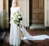 Vintage Lace Sheath Boho Wedding Dresses 2019 Sheer Illusion Long Sleeves Appliques Jewel Neck Applique Chiffon Bridal Gowns BC0590