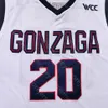 2021 Finals Four 4 Gonzaga Bulldogs College Basketball Jersey NCAA 20 Perry Vit Alla Stitched och Broderi Män Ungdomsstorlek